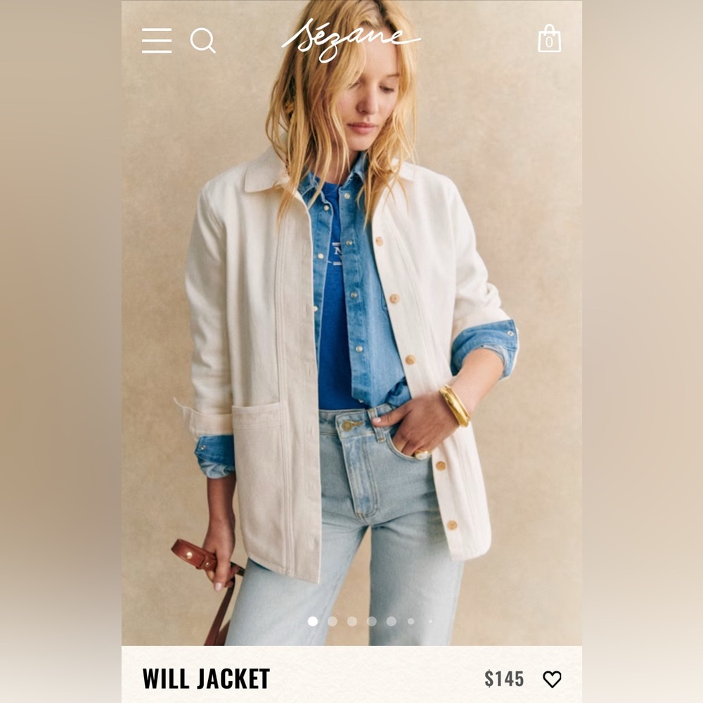 Sezane Will Jacket in Cream and Blue Denim